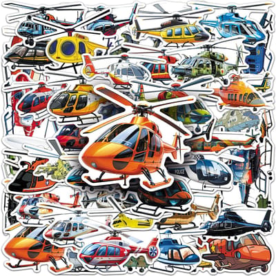 50/100PCS Autocollants Hélicoptère Dessin Animé Transport Cool Décoration Imperméable Autocollants DIY pour Cahier