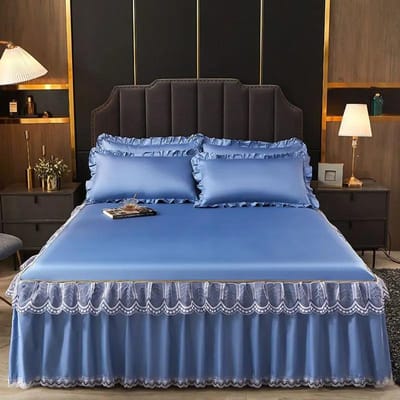Luxe kanten bedrok zomer sprei effen satijn rayon beddengoed beddengoed voor koppels eenpersoons tweepersoons queen king size hoeslaken 120x200cm 1pc