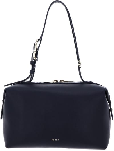 FURLA Leren handtas schoudertas Double Boston Bag Ink Blue donkerblauw