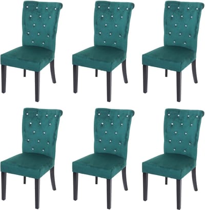 Set van 6 eetkamerstoel MCW-D22, stoel keukenstoel, klinknagels fluweel ~ donkergroen, zwarte poten