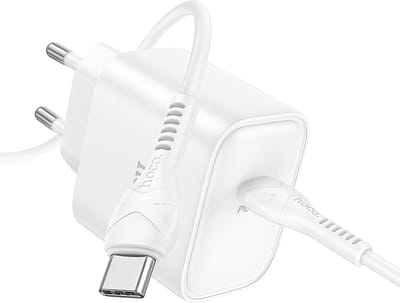 Hoco 25W Type C Snellader & Kabel - Wit - USB-C naar USB-C Kabel (2 Meter) & Stekker - Snelle Oplader Geschikt voor Telefoon en Tablet