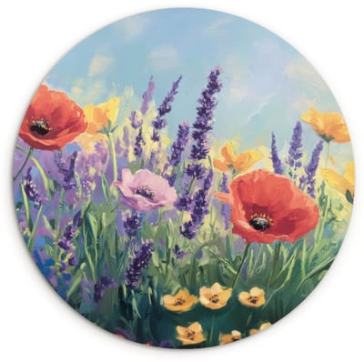WallCircle® Wandcirkel 120x120 cm - Muurcirkel Weide - Bloemen - Kleurrijk - Muurdecoratie woonkamer - Wanddecoratie slaapkamer - Kamer decoratie accessoires - Ronde schilderijen XXL