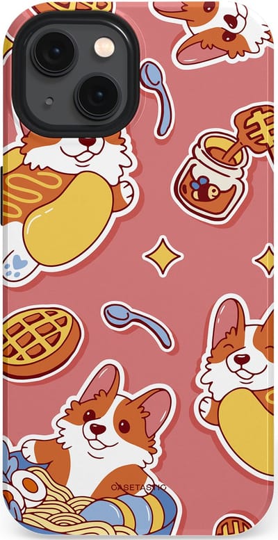 Casetastic Hoesje Geschikt voor Apple iPhone 13 Magsafe - Stijlvolle Beschermende Duo-layer Case - Corgi snacks