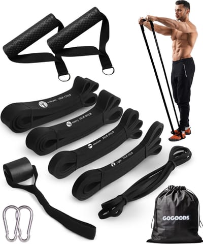 GoGoods® Weerstandsbanden Set - Resistance Band 10-delig - 2 tot 57 kg - Fitness Elastiek - Pull Up - Handvaten - 2x Karabijnhaken