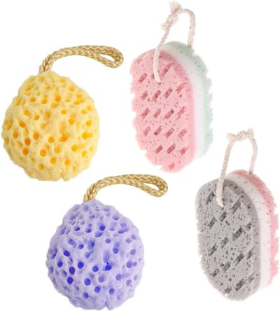 4-pack badspons set, exfoliërende badspons ballen voor lichaam, effectieve reiniging voor mannen en vrouwen