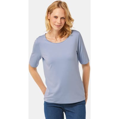 Veelzijdig te combineren shirt met korte mouwen en harmonieuze sierrand - lichtblauw - Gr. 44 van Goldner Fashion