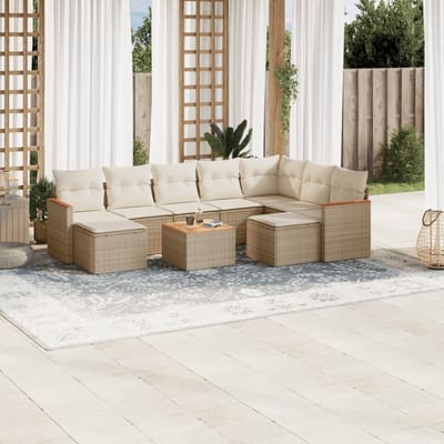 vidaXL - 10-delige - Loungeset - met - kussens - poly - rattan - beige