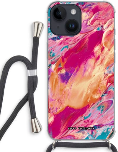 Case Company® - Hoesje met koord geschikt voor iPhone 14 hoesje met Koord - Pastel Echoes - Telefoonhoesje met Zwart Koord - Bescherming aan alle Kanten en Over de Schermrand