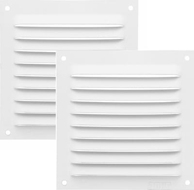 AMIG Ventilatierooster/muurrooster - 2x - 100 x 100mm - aluminium - wit - schoepenrooster