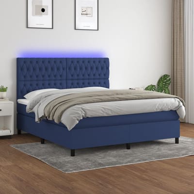 vidaXL - Boxspring - met - matras - en - LED - stof - blauw - 160x200 - cm
