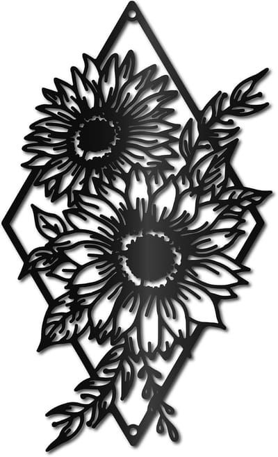 Dailygoody - Zonnebloem Muurdecoratie - Metalen Muurkunst - Rustiek