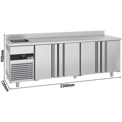 GGM Gastro Kühltisch PREMIUM - 2360x700mm - mit 4 Türen, 1 Becken links - Aufkantung