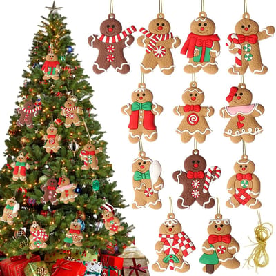 Dailygoods- Peperkoekman Decoratiefiguur - 12 Stuks - Kerstboomversiering - Hanger - Feestelijke Kerstdecoratie - Hoogwaardig Kunststof - Levendige Details - Kerstornamenten