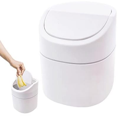 Mini afvalemmer met deksel - Kleine kunststof vuilnisemmer voor badkamer, bureau, tafel of salontafel - 2 liter