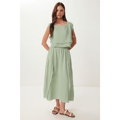 Katoenen Mouwloze Blouse en Wijde Rok Set