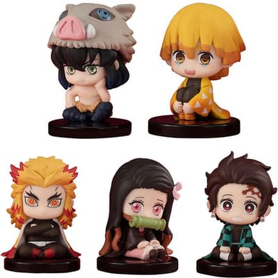 Q Versie Demon Slayer 5 Stijl/Set Zittende Geest Pop Tanjiro Nidouzi Inosuke Zenizu Figuur Actiefiguur Film Model Speelgoed Pop black