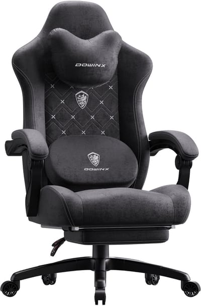 Dowinx Gamingstoel - Verwarming & Massage - Lendensteun - Voetsteun - Stof Zwart
