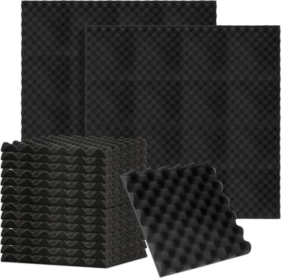 Zelfklevend akoestisch schuim zwart 24 stuks - golf 30x30x2,5 cm - voor studio en podcastkamer