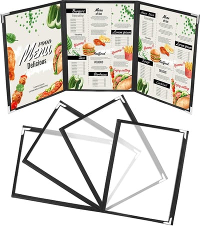 Dailygoods- Menuhoezen Driedubbel A4 - 5 Stuks - Dubbel Zicht - Amerikaanse Stijl - Voor Restaurants/Bars/Cafés - Afmetingen 31,5 cm x 71 cm - Menuhouders