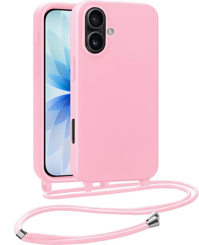 Hoesje Geschikt voor iPhone 17 Hoesje Siliconen Case Met Koord - Hoes Geschikt voor iPhone 17 Hoesje Backcover Met Telefoonkoord - Telefoonhoes - Lichtroze