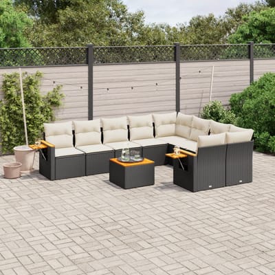 vidaXL - 10-delige - Loungeset - met - kussens - poly - rattan - zwart