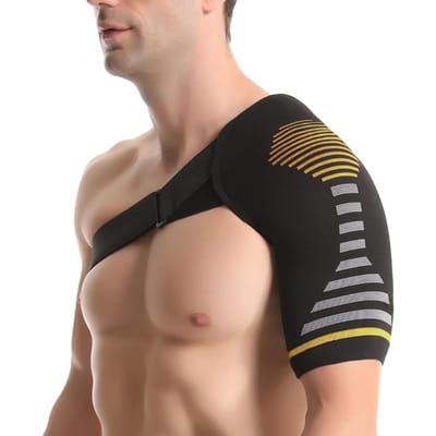1 pièce Sangle d'épaule élastique réglable Support de sport Brace pour la remise en forme Soulagement des entorses foulures Douleur articulaire S-M jaune