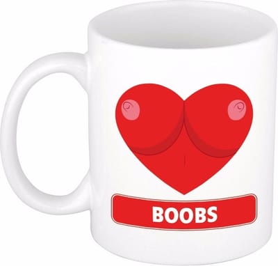 I Love Boobs - koffiemok - borsten thema beker - 300 ml - Foute collega cadeau - Tieten - sexistisch
