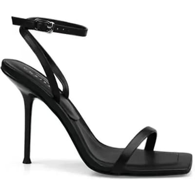 Chaussures de mode pour femmes boucle sangle solide sandales pour femmes bout ouvert talons fins Super haute pompe femmes bout carré sandales à talons 37 noir