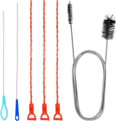 6-delige Afvoerreiniger Set, Lange Buizenborstel, Dubbelzijdige RVS Borstel voor Keuken, Wasbak, Douche en Afvoer, Flexibele Reinigingstools
