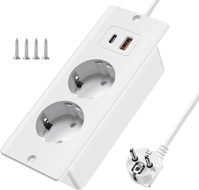 Tafelstopcontact Inbouw - Stopcontact met USB - Bureau Organisatie - Inschuifbaar Design - 130 mm Lengte - Wit