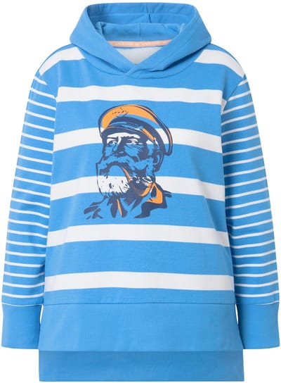 Laurasøn - Dames - Gestreept sweatshirt lange mouw capuchon - Licht azuurblauw - Maat 44+