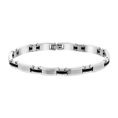 Lucardi Heren Armband schakel zwart - Staal - Armband - Vaderdag Cadeautje - 21 cm - Zilverkleurig