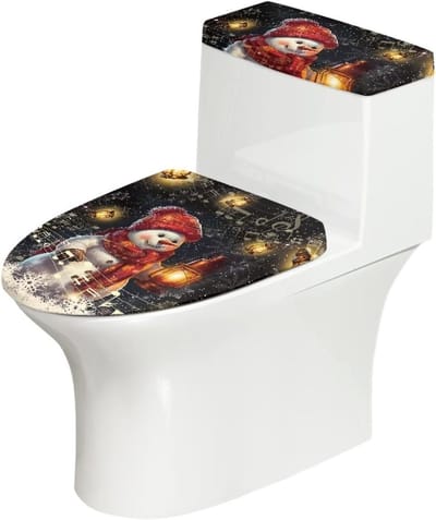 Biyejit Sneeuwpop Muziek Toilet Deksel Stofkap Set Wasbare Toilet Tank Protector met Elastische Rand Stofdicht Badkamer Accessoires Universele Thuis Hotel Decoratie