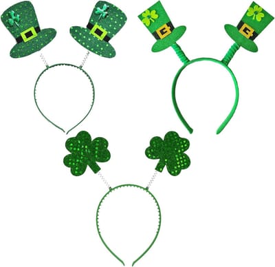 3-delige St. Patricks Day Haarband met Klaver en Gnoom Hoed, Groene Glitter Accessoires voor Ierse Feestdecoratie en Kostuums