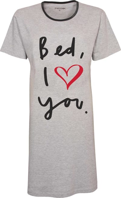 Temptation Dames Nachthemd - Bigshirt - Grijs - Maat M