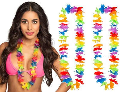 Voordelige gekleurde Hawaii krans/bloemenslinger - 4x - Tropische verkleed feestartikelen