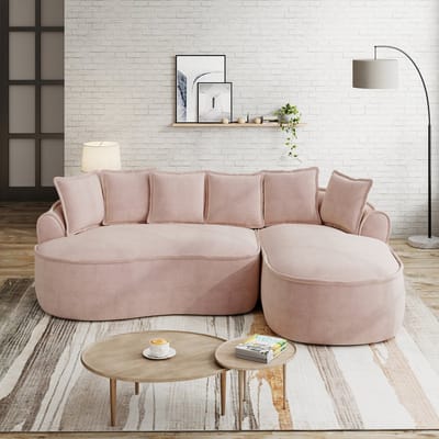 DESMIU Hoekbank 252 x 164 x 67 cm - Frameloze Modulaire Bank Met Diepe Zit En Chaise Longue - Voor Woonkamer - Chenille Roze