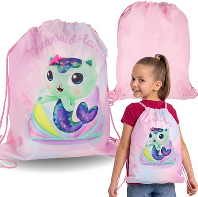 Gabby's Dollhouse Roze, meisjesachtige schoenentas voor gymles, schoudertas voor meisjes, rugzak-tas 32x39 cm