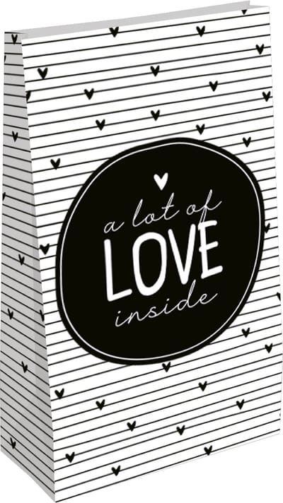 5x Kraft Zakjes a lot of Love Inside - 5 zakjes - 14x8x26cm - Uitdelen - Traktatie - Uitdeelzakjes - Uitdeeltraktatie - trakteren zakjes - Wit Zakje - Zwarte Hartjes