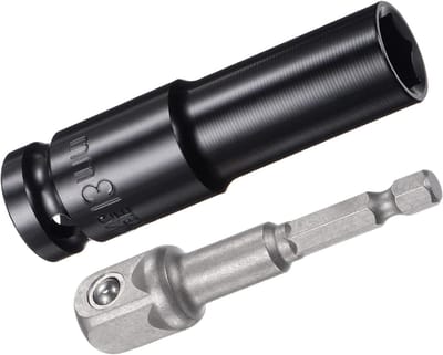 Complete Set van 13mm Diepe Impact Dopsleutels met 3" Lengte en 1/2" Aandrijving, Inclusief 1/6" Adapter voor Elektrisch Gereedschap en Schroevendraaiers