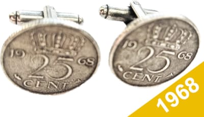 Manchetknopen Kwartje 1968 Verzilverd - Uniek en Stijlvol Sieraad met Jaartal - Cadeau Geboortejaar - Alle Jaartallen Beschikbaar - Doorsnede 1,8 cm