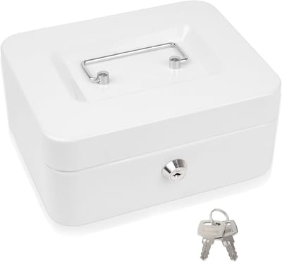 Metalen geldkist met sleutelslot - met uitneembaar muntvak - Medium Security Safe - voor kantoren en kleine bedrijven - 7,87 x 6,3 x 3,54 inch