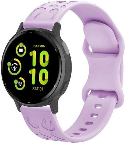 Stravo 20mm Siliconen Horlogebandje met Gegraveerd Luipaardpatroon – Geschikt voor Samsung Galaxy Watch 7/6/5/4 (Classic), Garmin Vivoactive 5/3, Forerunner 245, Venu SQ 2, Vivomove, Huawei – Paars