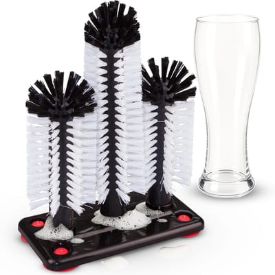 Novaliv glazenwasser met 3 afwasborstels en zuignap, glazenwasser voor thuis, bar, catering, feest, afwasborstel, gootsteenglasborstel, glazenborstel, bier, frisdrankglas, glazen reinigen