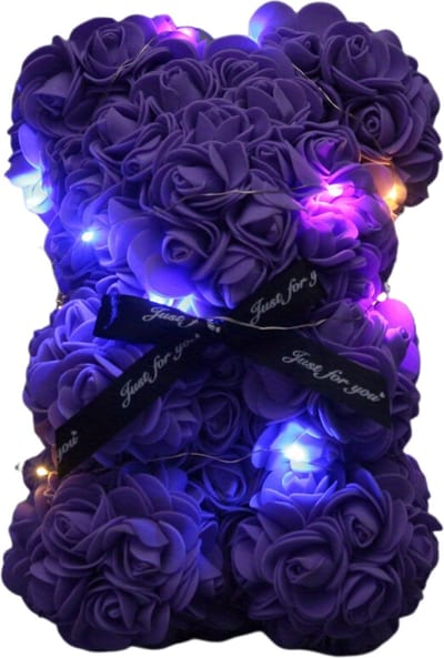 Nivard Rozen Teddy Beertje - Rozen Beer - Rose Bear - Valentijn Cadeautje Voor Haar & Hem - Vrouw - Paars Met Licht