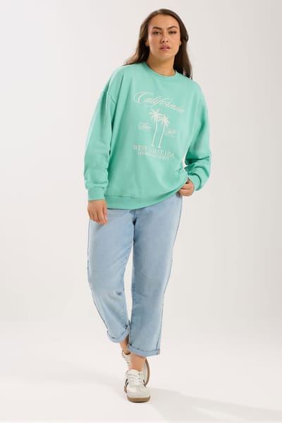 Yours Mintgroen Geborduurd 'California' Sweatshirt Size 42