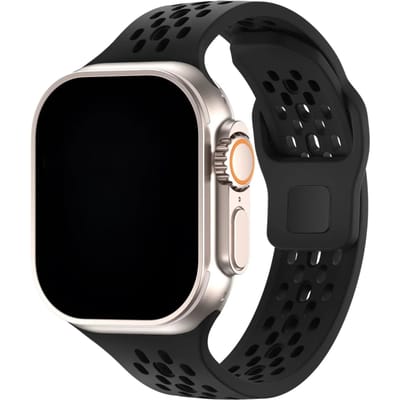 123watches Sprint bandje - siliconen - zwart - 38 · 40 · 41 & 42 mm - Geschikt voor Apple Watch series 1/2/3/4/5/6/7/8/9/10/11/12/SE/SE2/SE3