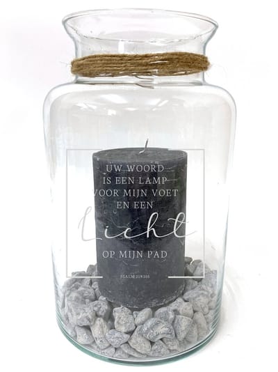 Windlicht met tekst gravure: PSALM 119:105 - Uw woord is een lamp voor mijn voet en een licht op mijn pad. Zonder kaars en stenen. Kerst cadeau - verjaardags cadeau - vaderdag - moederdag . Het formaat is 30cm, 16cm doorsnede.