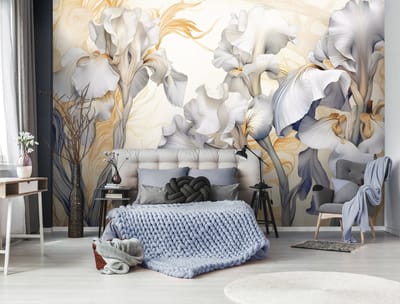 Vliesbehang - Fotobehang - Bloemen - Iris - Bloem - Planten - Natuur - Floristisch - Wit - 184x254 cm (Hoogte x Lengte)