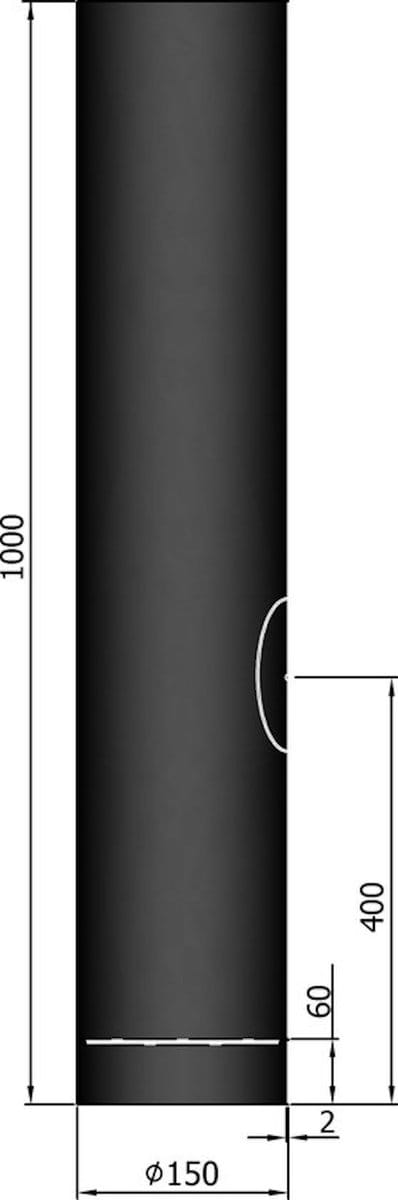 Kachelpijp Ø150 lengte 1000mm - condensring - deur - zwart - staal -2mm